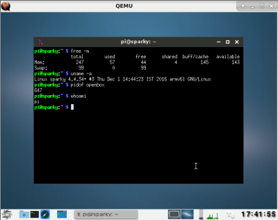 Sparky ARMHF in QEMU with Openbox and UXterm